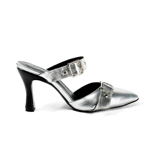 Tacones bajos plateados para mujer modelo Lionela